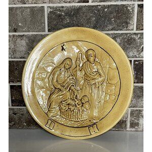 Vintage Nativity Plate 10 Inch Diameter Holy Family Scene MCM Ceramic Glaze